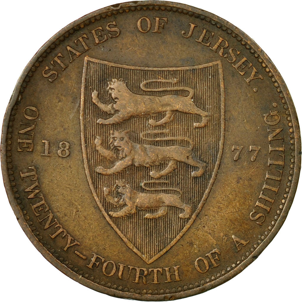 Coin, Jersey, Victoria, 1/24 Shilling, 1877, VF(30-35), Bronze, KM:7