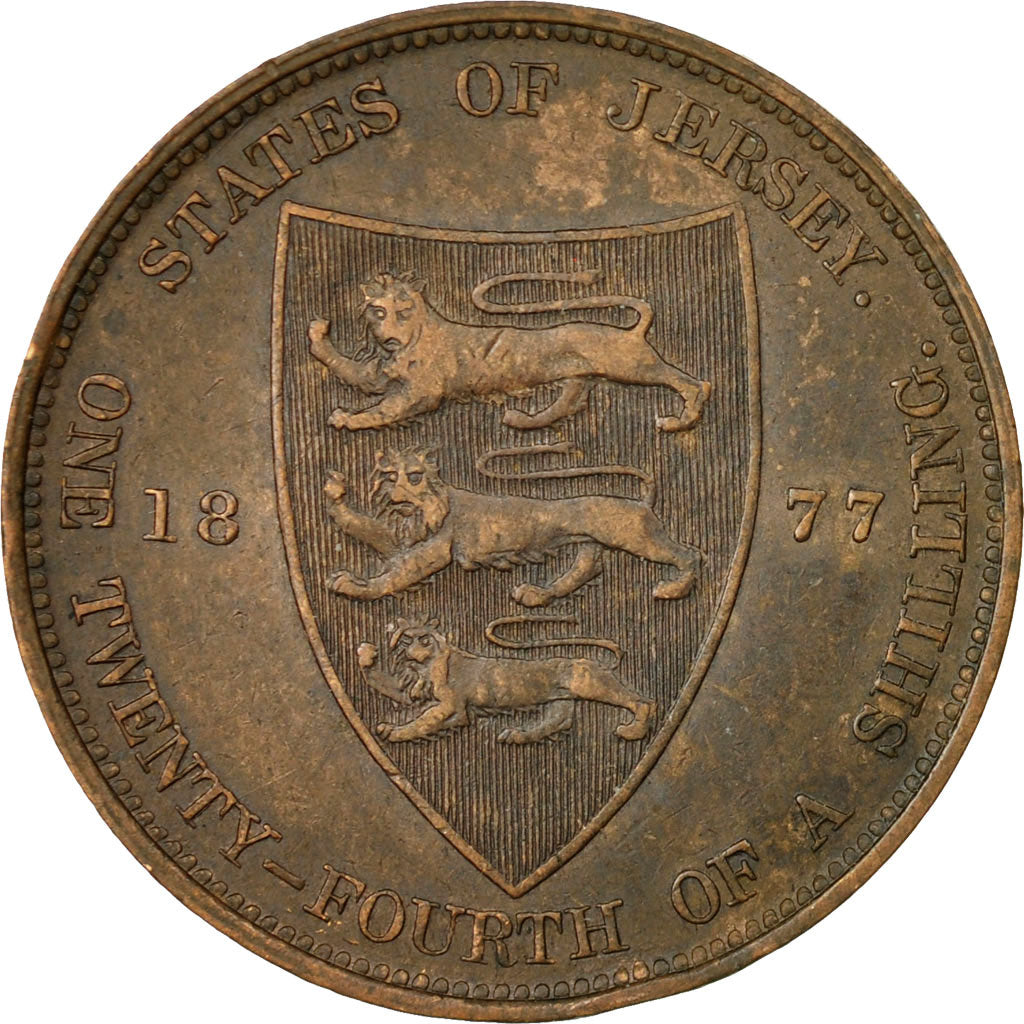 Coin, Jersey, Victoria, 1/24 Shilling, 1877, VF(20-25), Bronze, KM:7