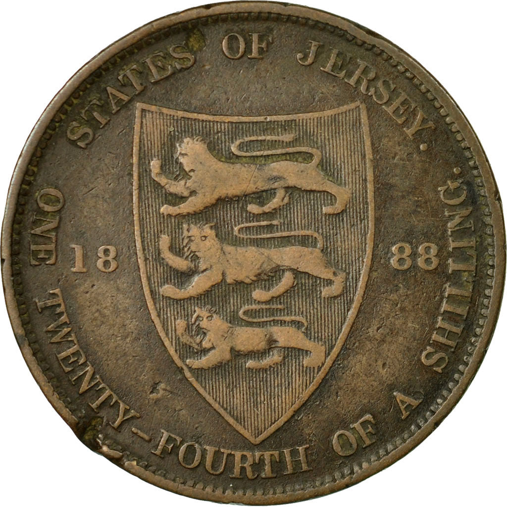 Coin, Jersey, Victoria, 1/24 Shilling, 1888, VF(20-25), Bronze, KM:7