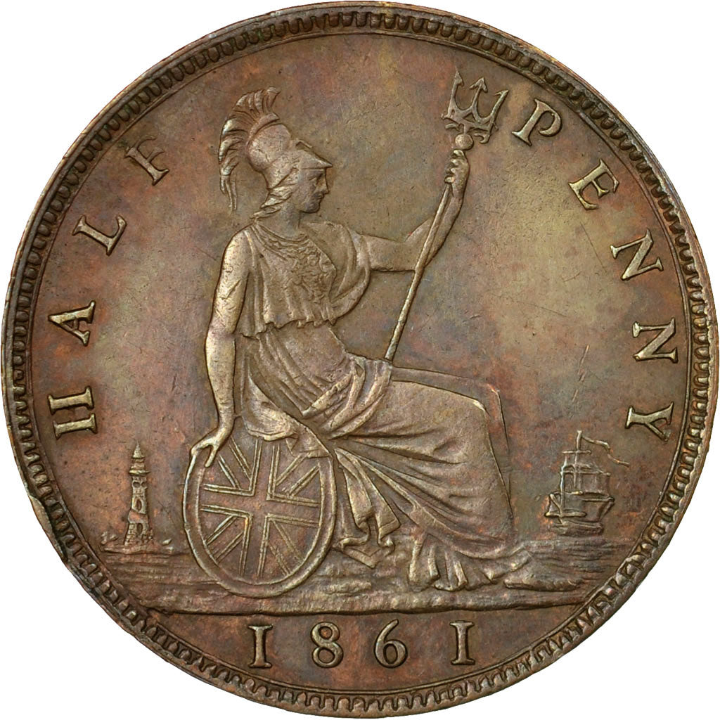 Coin, Great Britain, Victoria, 1/2 Penny, 1861, EF(40-45), Bronze, KM:748.2