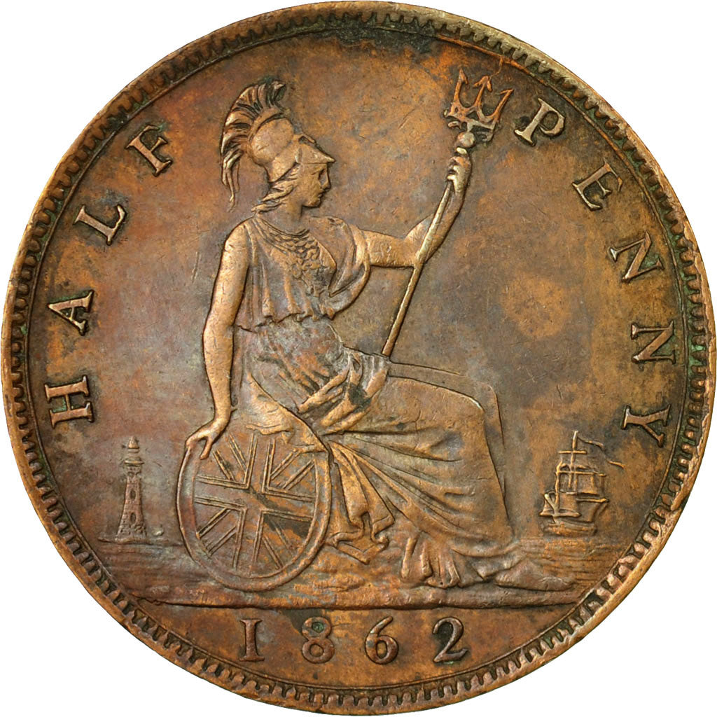 Coin, Great Britain, Victoria, 1/2 Penny, 1862, EF(40-45), Bronze, KM:748.2