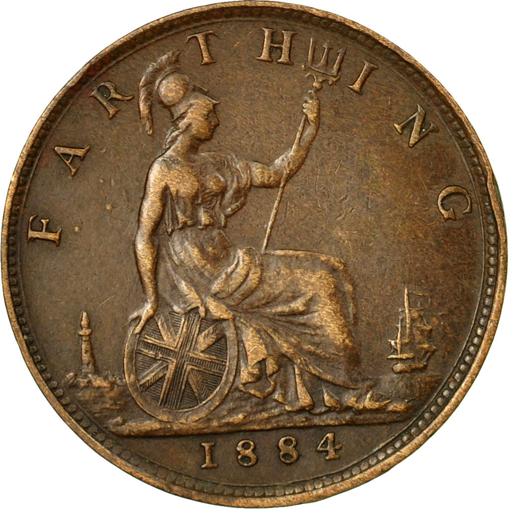 Coin, Great Britain, Victoria, Farthing, 1884, AU(50-53), Bronze, KM:753