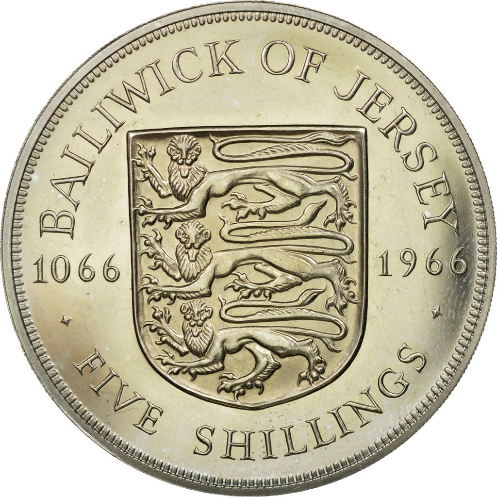Coin, Jersey, Elizabeth II, 5 Shilling, 1966, MS(63), Copper-nickel, KM:28
