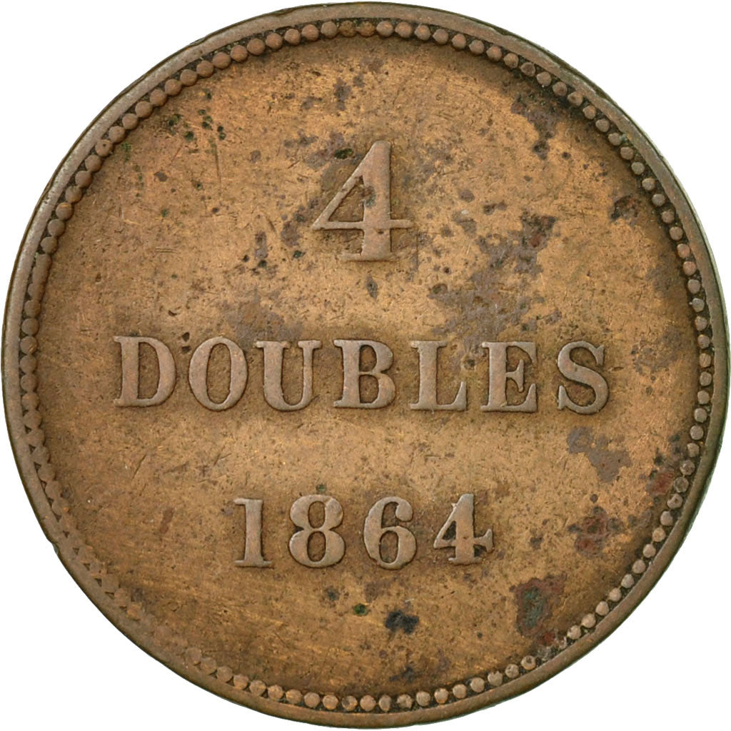 Coin, Guernsey, 4 Doubles, 1864, Heaton, VF(20-25), Bronze, KM:6
