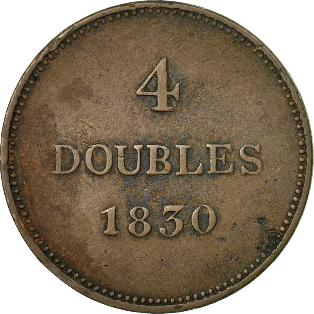 Coin, Guernsey, 4 Doubles, 1830, Heaton, VF(20-25), Copper, KM:2