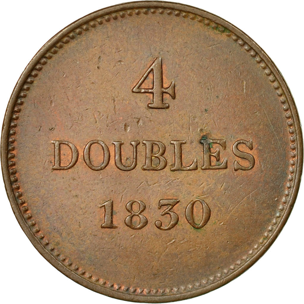 Coin, Guernsey, 4 Doubles, 1830, Heaton, EF(40-45), Copper, KM:2