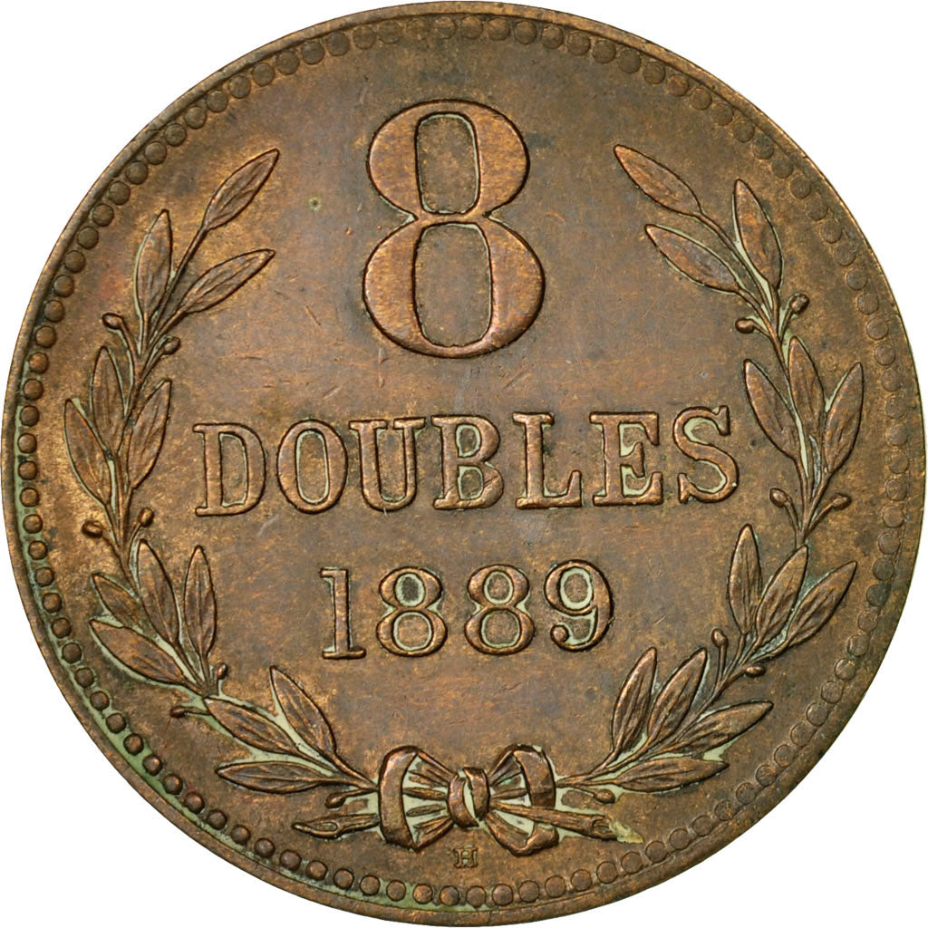 Coin, Guernsey, 8 Doubles, 1889, Heaton, Birmingham, VF(30-35), Bronze, KM:7