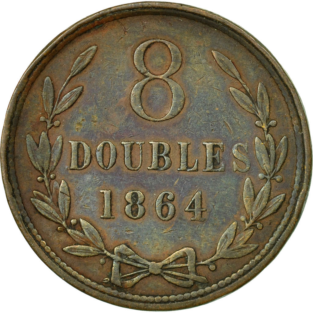 Coin, Guernsey, 8 Doubles, 1864, Heaton, Birmingham, VF(30-35), Bronze, KM:7