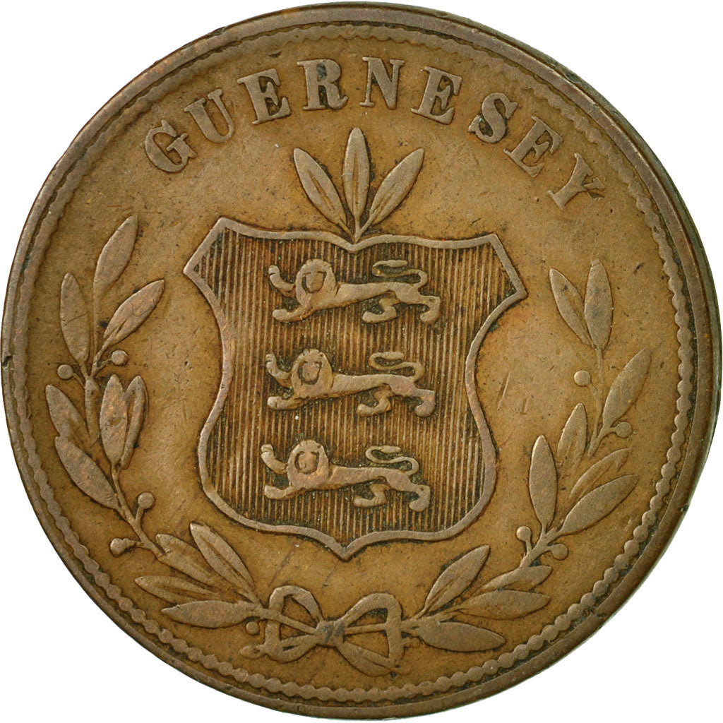 Munten, Guernsey, 8 Doubles, 1864, Heaton, Birmingham, FR+, Bronze, KM:7