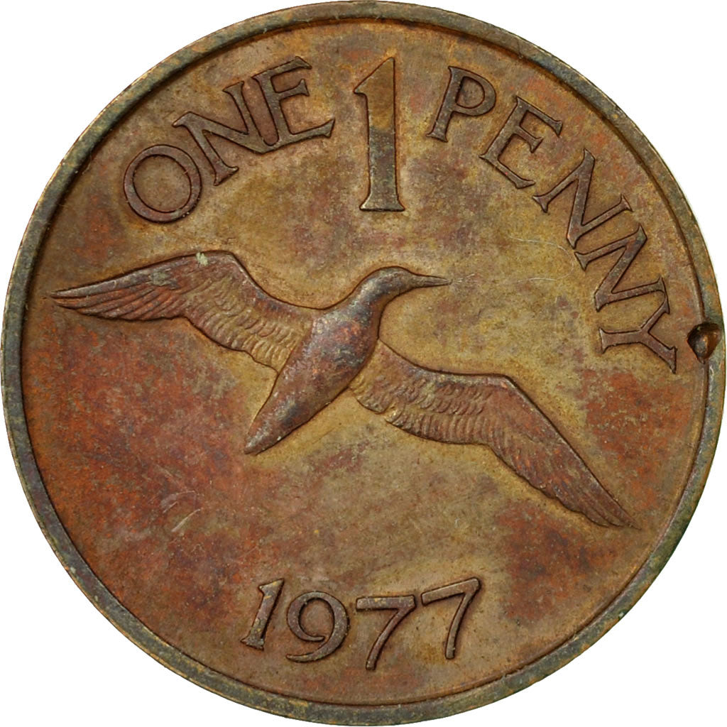 Coin, Guernsey, Elizabeth II, Penny, 1977, Heaton, VF(30-35), Bronze, KM:27