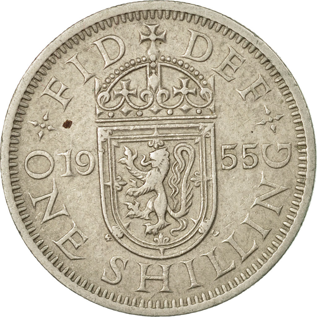 Coin, Great Britain, Elizabeth II, Shilling, 1955, EF(40-45), Copper-nickel