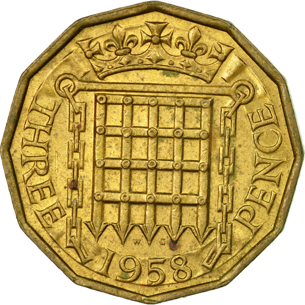 Coin, Great Britain, Elizabeth II, 3 Pence, 1958, VF(30-35), Nickel-brass