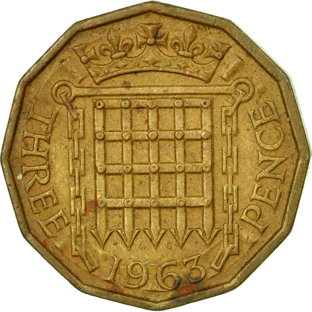 Coin, Great Britain, Elizabeth II, 3 Pence, 1963, VF(30-35), Nickel-brass