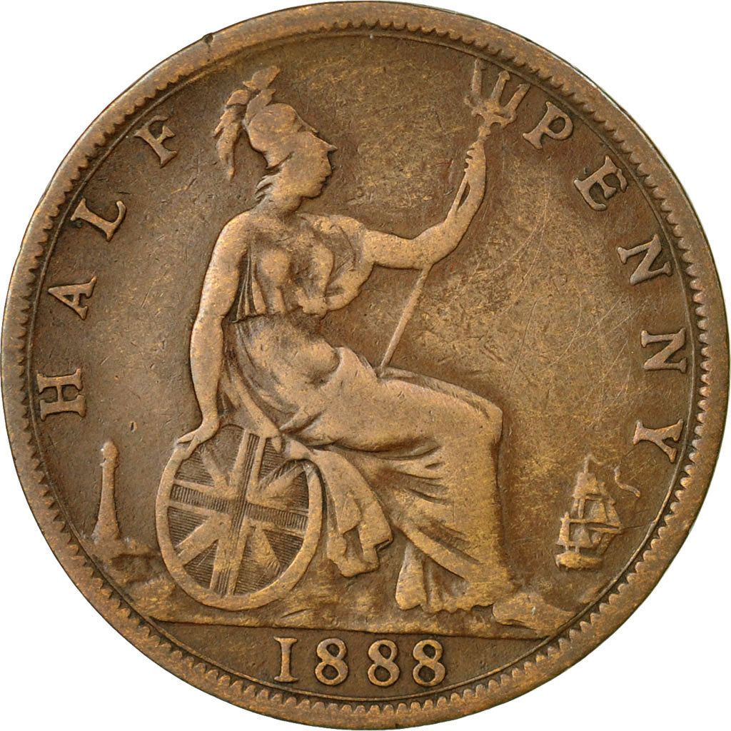 Coin, Great Britain, Victoria, 1/2 Penny, 1888, VF(30-35), Bronze, KM:754
