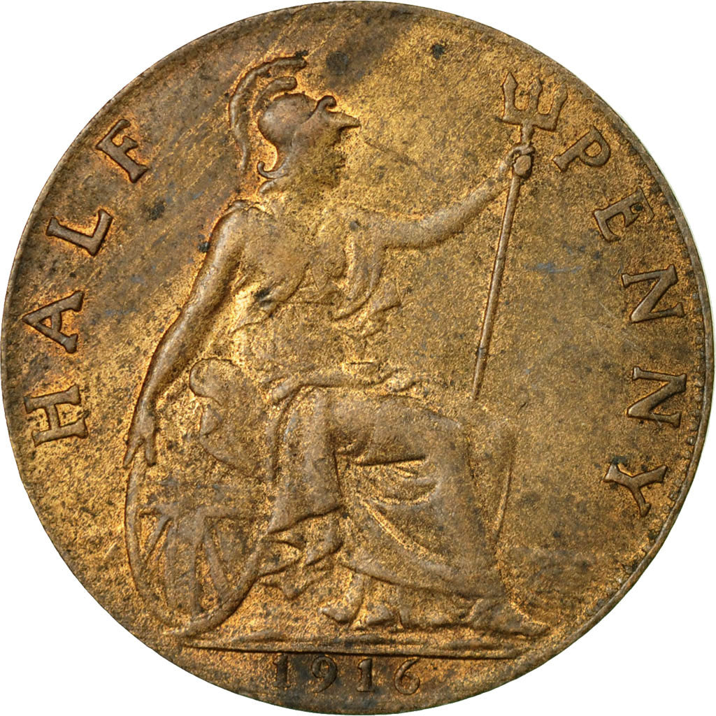 Coin, Great Britain, George V, 1/2 Penny, 1916, VF(30-35), Bronze, KM:809