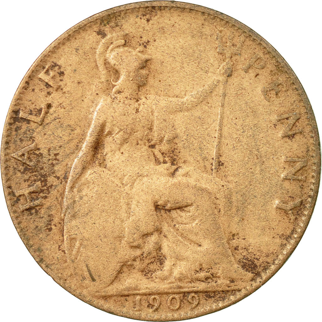 Coin, Great Britain, Edward VII, 1/2 Penny, 1909, VF(20-25), Bronze, KM:793.2