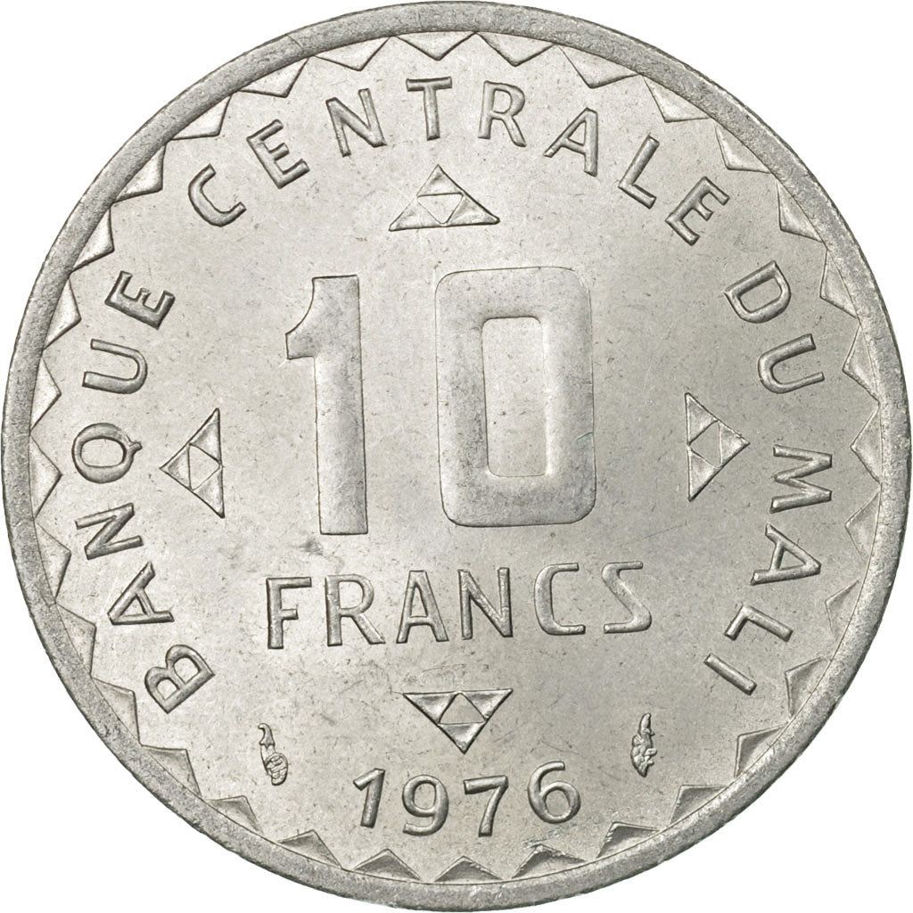 Coin, Mali, 10 Francs, 1976, Paris, AU(55-58), Aluminum, KM:11