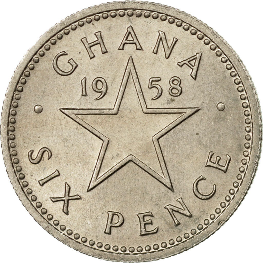 Coin, Ghana, 6 Pence, 1958, EF(40-45), Copper-nickel, KM:4