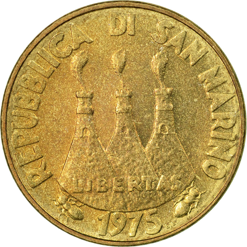 Coin, San Marino, 20 Lire, 1975, Rome, EF(40-45), Aluminum-Bronze, KM:44