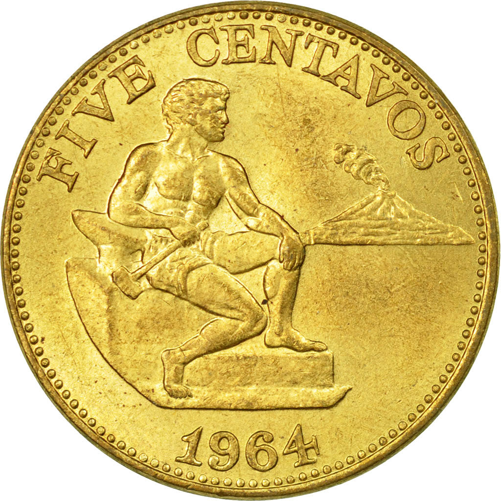 Coin, Philippines, 5 Centavos, 1964, EF(40-45), Brass, KM:187