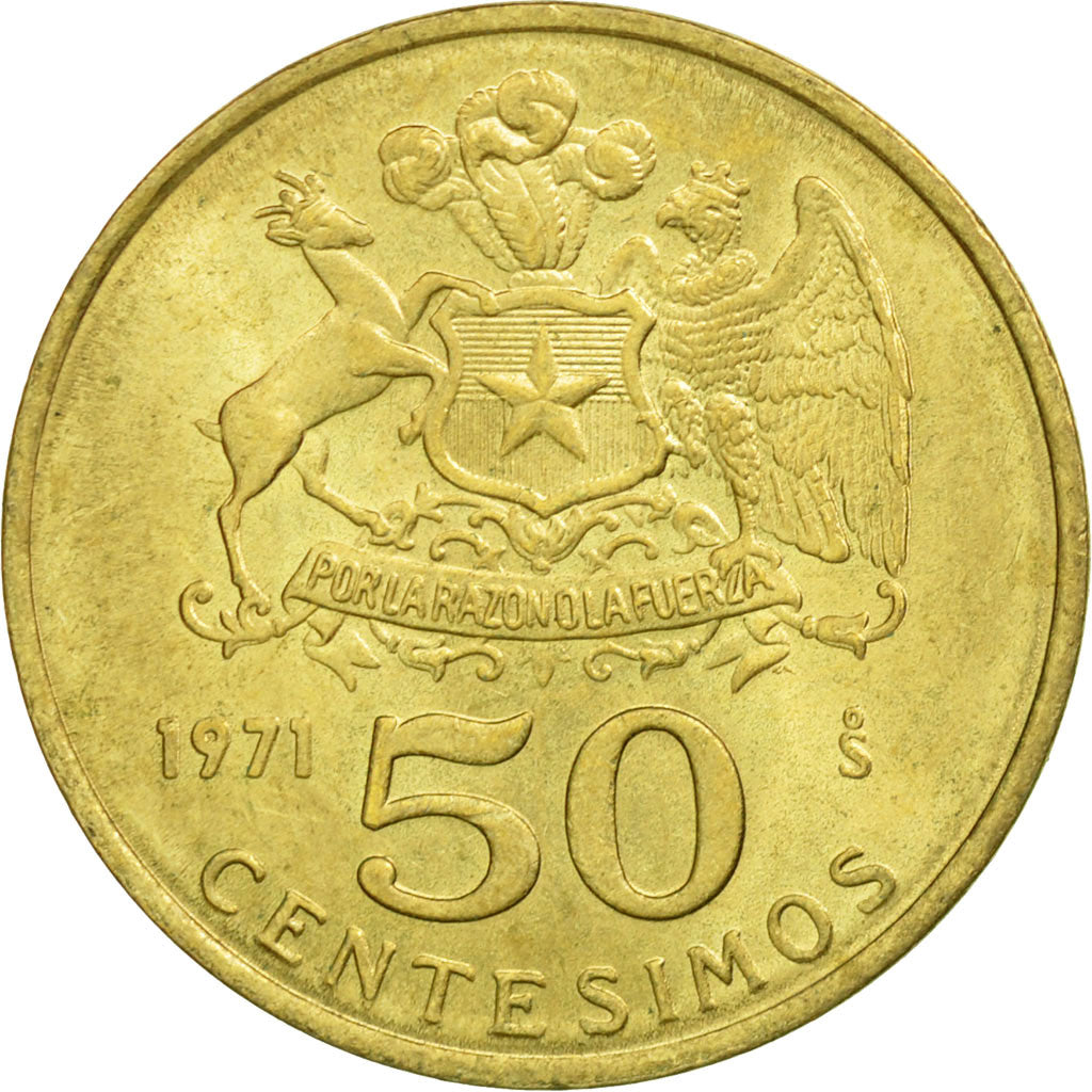Coin, Chile, 50 Centesimos, 1971, EF(40-45), Aluminum-Bronze, KM:196