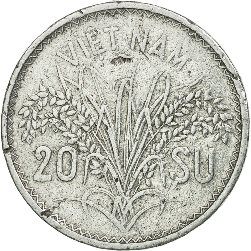 Coin, Vietnam, STATE OF SOUTH VIET NAM, 20 Su, 1953, Paris, VF(20-25), Aluminum