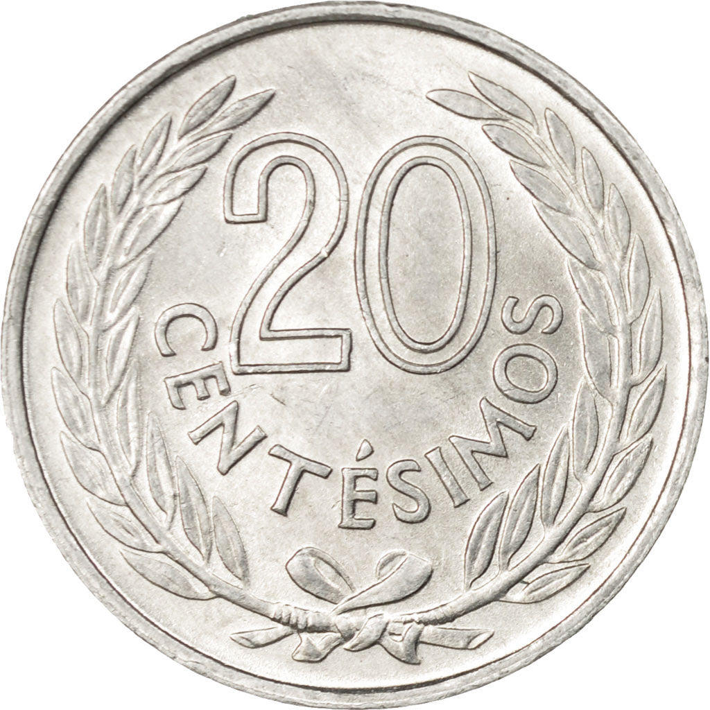 Coin, Uruguay, 20 Centesimos, 1965, Santiago, EF(40-45), Aluminum, KM:44