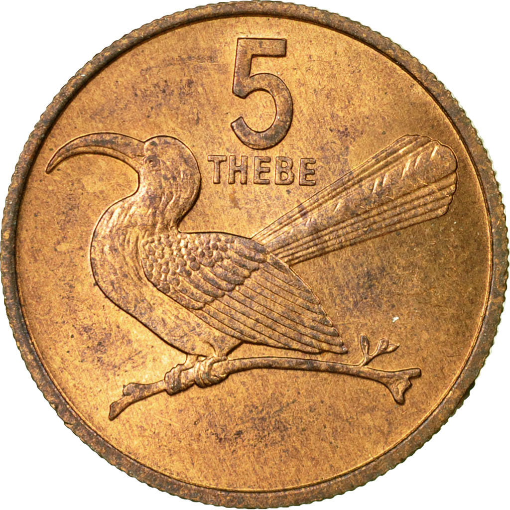 Coin, Botswana, 5 Thebe, 1980, British Royal Mint, EF(40-45), Bronze, KM:4
