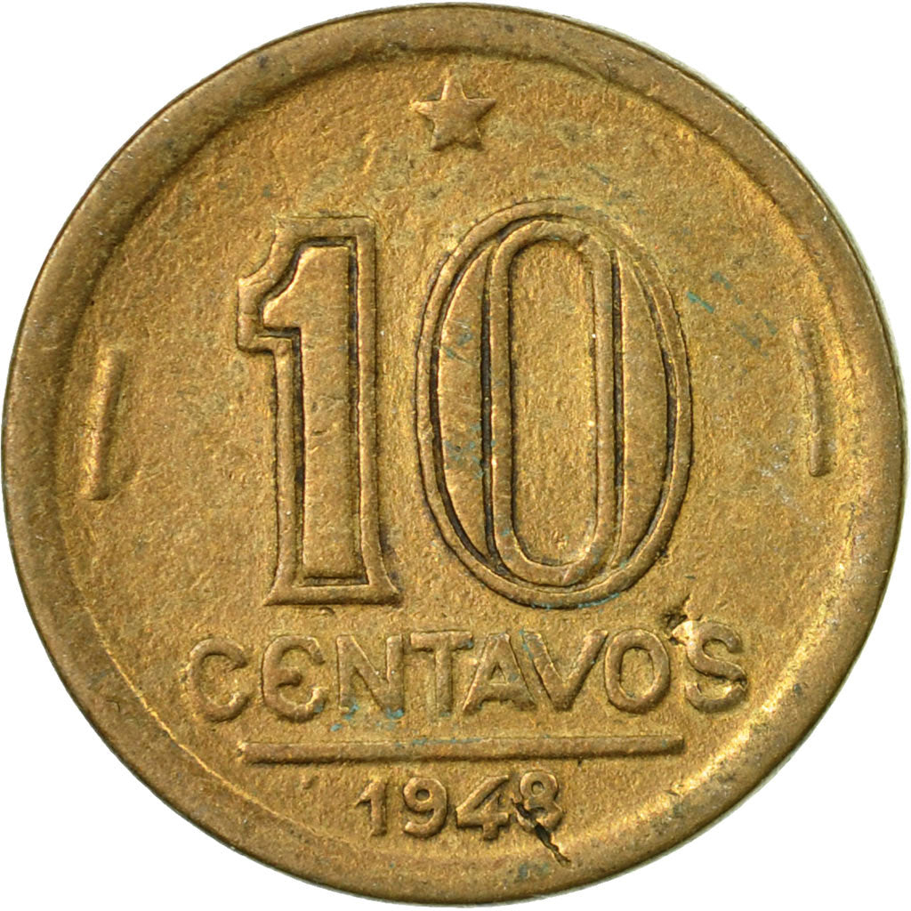 Coin, Brazil, 10 Centavos, 1948, VF(30-35), Aluminum-Bronze, KM:561