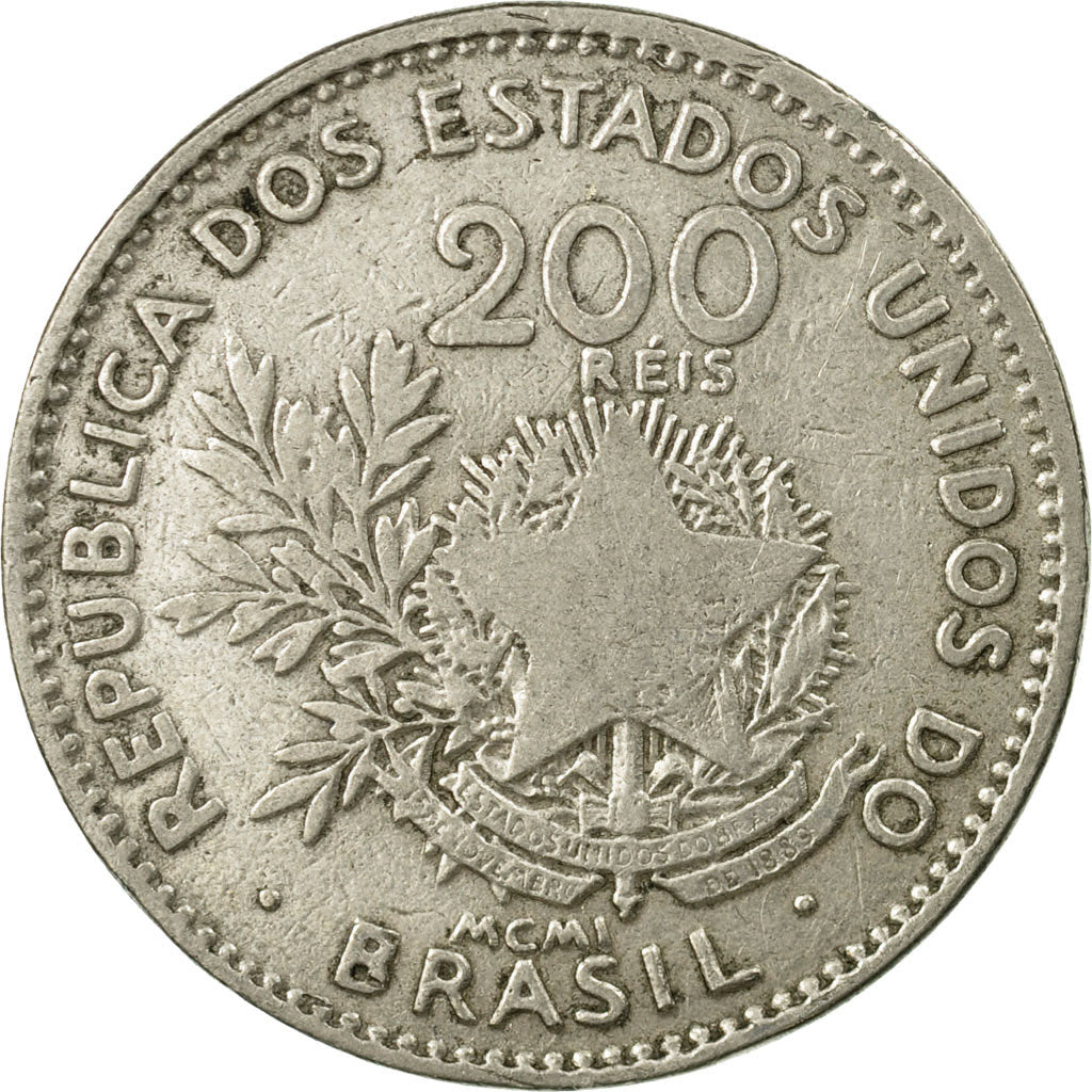 Coin, Brazil, 200 Reis, 1901, EF(40-45), Copper-nickel, KM:504
