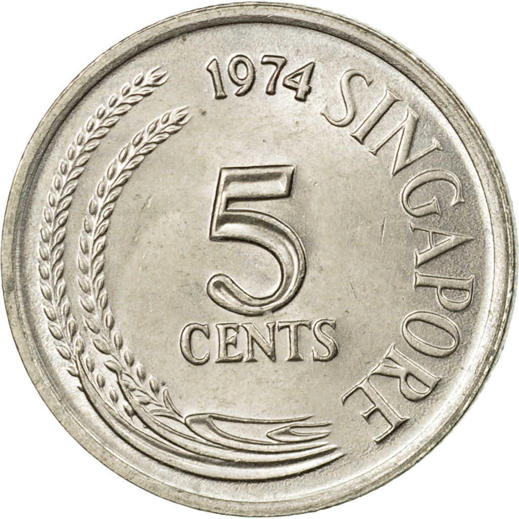 Coin, Singapore, 5 Cents, 1974, Singapore Mint, EF(40-45), Copper-nickel, KM:2