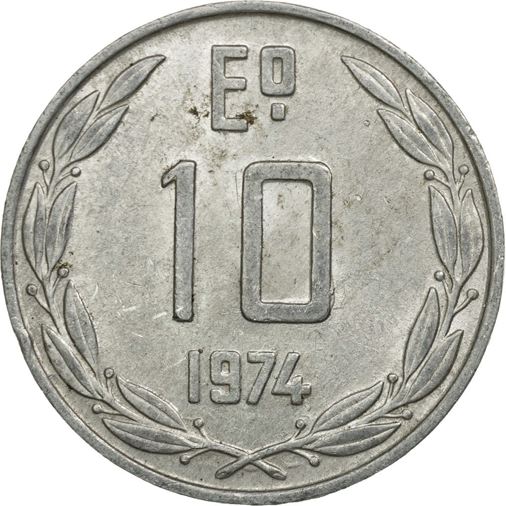 Moneta, Cile, 10 Escudos, 1974, BB, Alluminio, KM:200