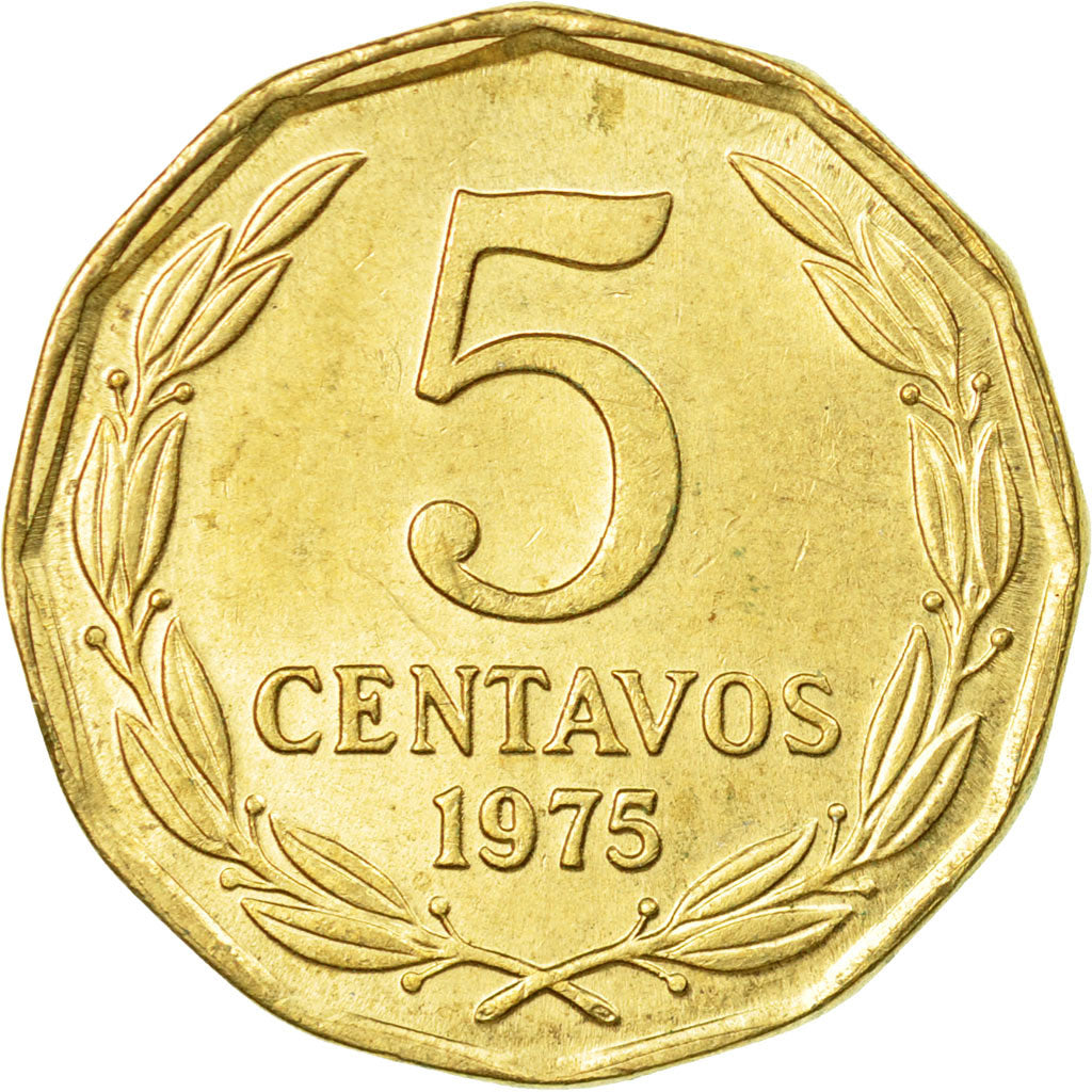 Moneda, Chile, 5 Centavos, 1975, MBC, Aluminio - bronce, KM:204