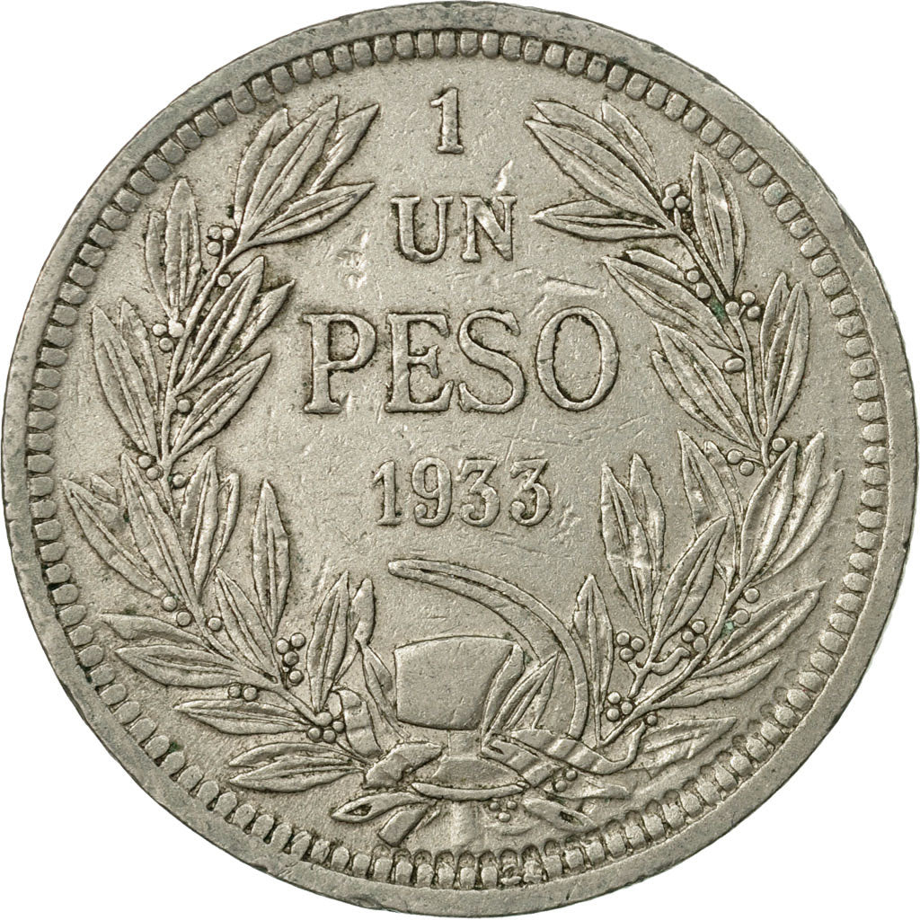 Coin, Chile, Peso, 1933, EF(40-45), Copper-nickel, KM:176.1