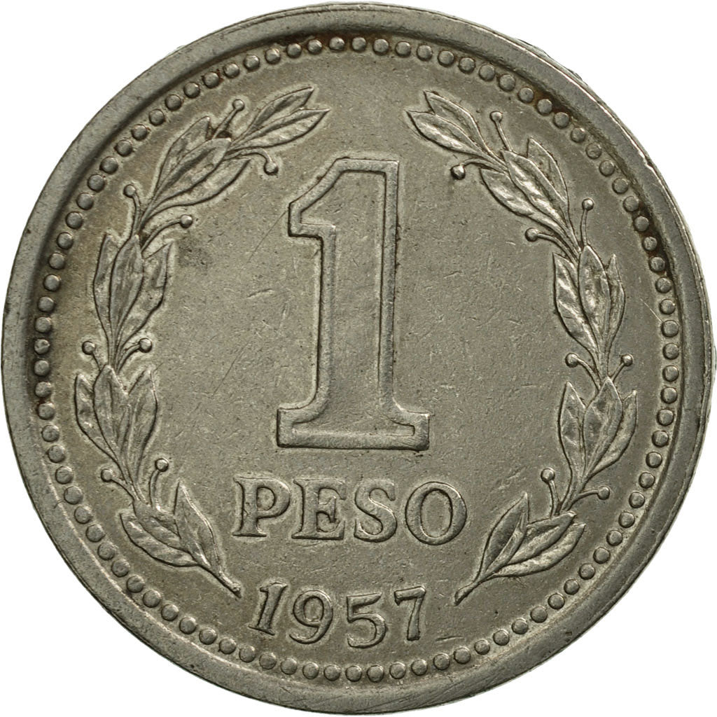 Coin, Argentina, Peso, 1957, EF(40-45), Nickel Clad Steel, KM:57