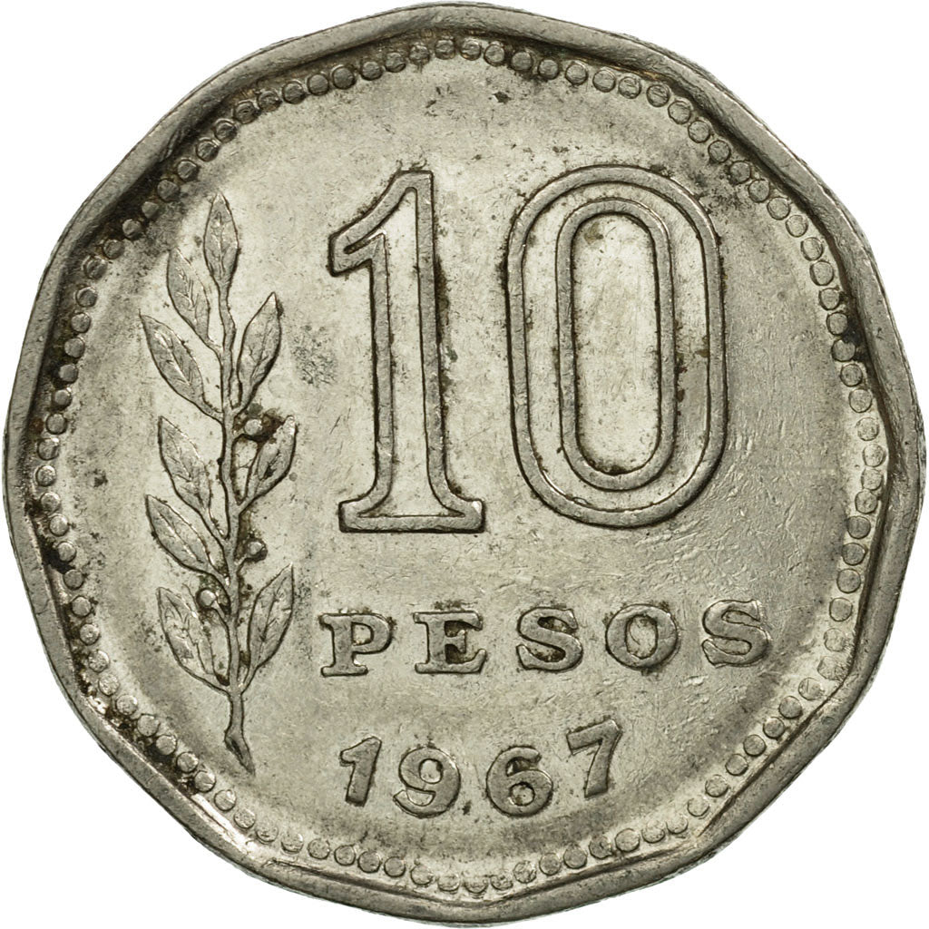 Coin, Argentina, 10 Pesos, 1967, EF(40-45), Nickel Clad Steel, KM:60