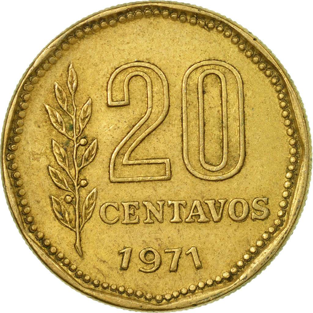 Coin, Argentina, 20 Centavos, 1971, EF(40-45), Aluminum-Bronze, KM:67