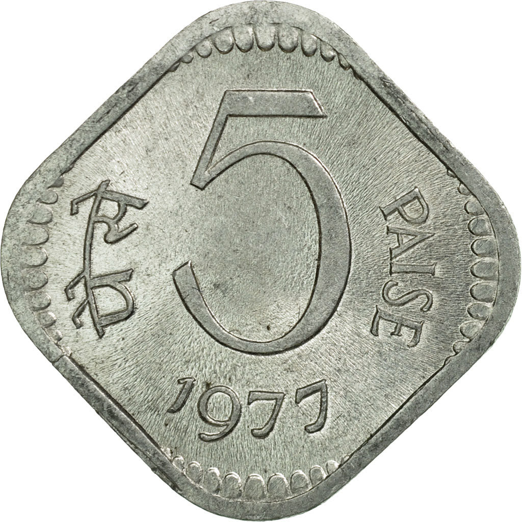 Coin, INDIA-REPUBLIC, 5 Paise, 1977, AU(55-58), Aluminum, KM:18.6