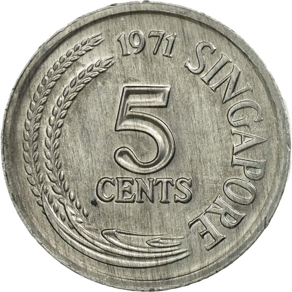 Coin, Singapore, 5 Cents, 1971, Singapore Mint, EF(40-45), Aluminum, KM:8