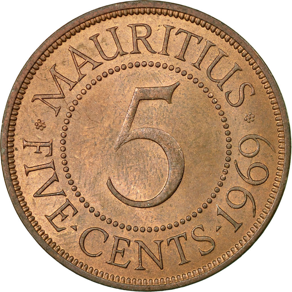 Coin, Mauritius, Elizabeth II, 5 Cents, 1969, EF(40-45), Bronze, KM:34