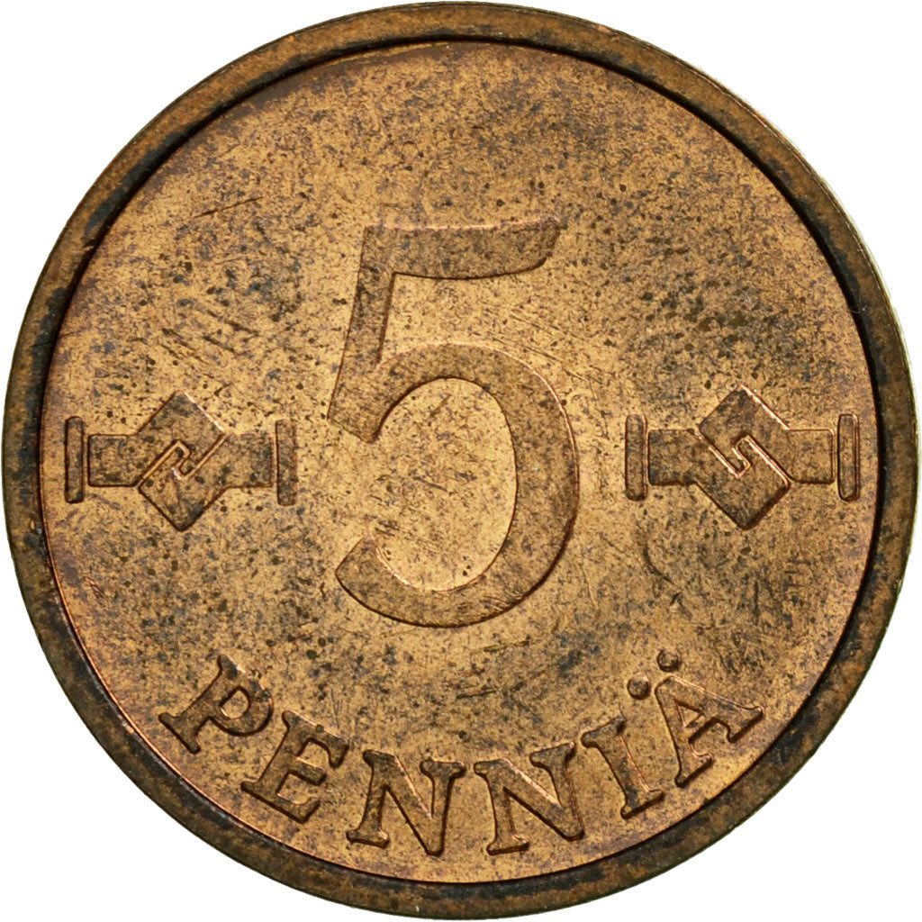 Coin, Finland, 5 Pennia, 1977, EF(40-45), Copper, KM:45