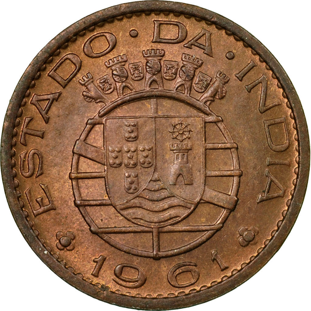 Coin, INDIA-PORTUGUESE, 10 Centavos, 1961, EF(40-45), Bronze, KM:30