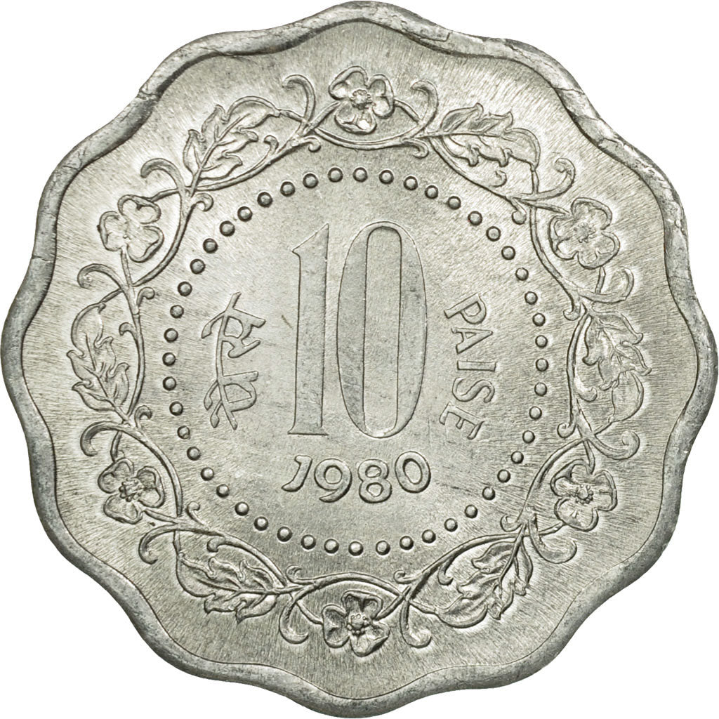 Coin, INDIA-REPUBLIC, 10 Paise, 1980, EF(40-45), Aluminum, KM:35