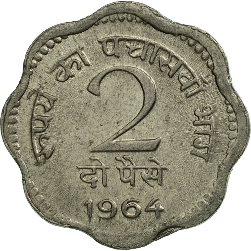 Coin, INDIA-REPUBLIC, 2 Paise, 1964, EF(40-45), Copper-nickel, KM:12