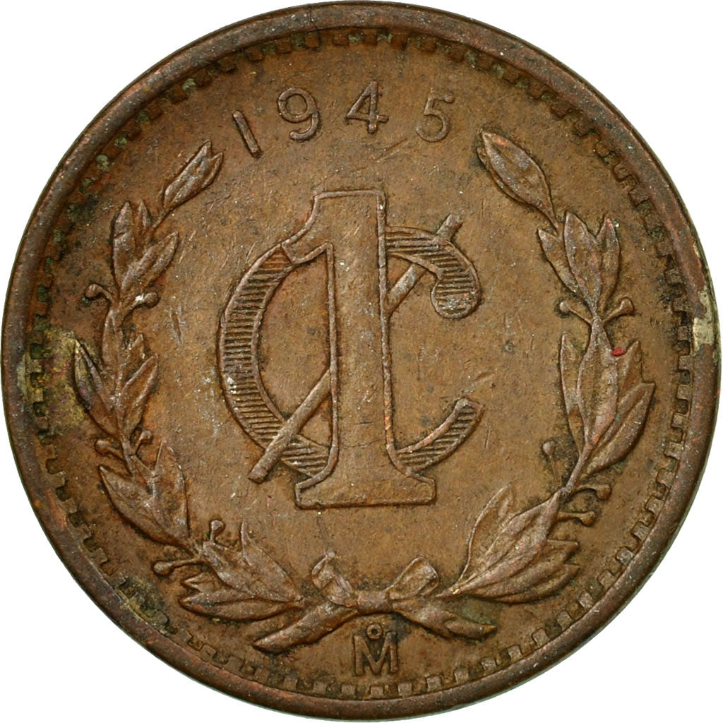 Moneda, México, Centavo, 1945, Mexico City, MBC, Bronce, KM:415