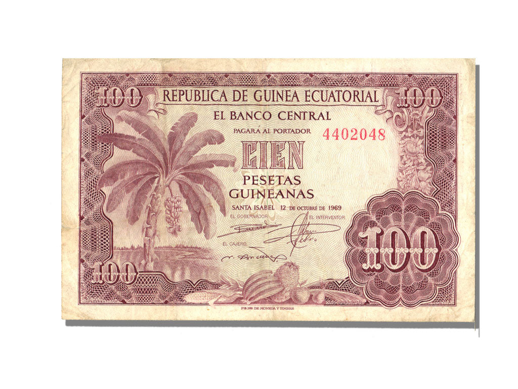 Equatorial Guinea, 100 Pesetas Guineanas, 1969, KM #1, 1969-10-12, EF(40-45),...