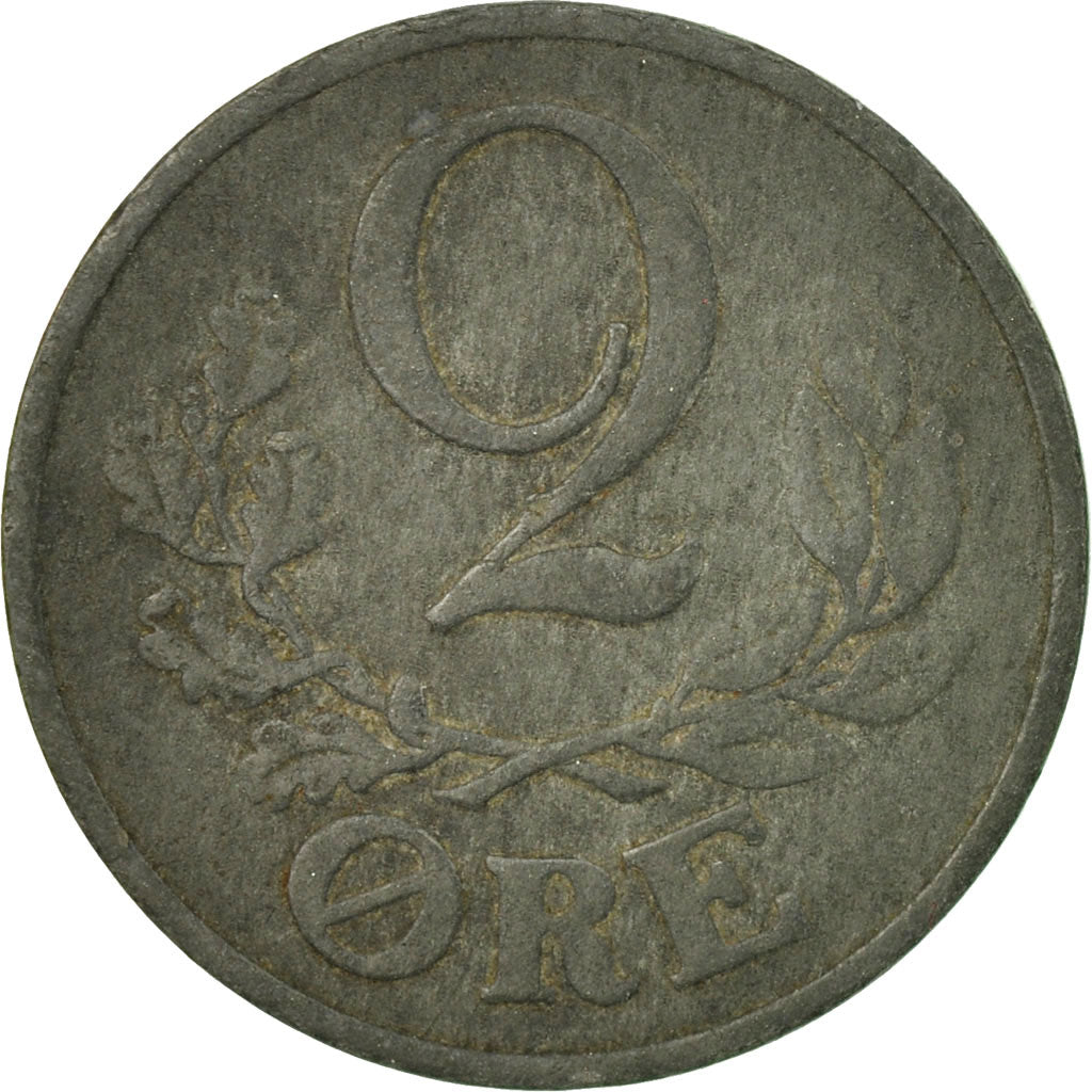 Moneda, Dinamarca, Christian X, 2 Öre, 1943, Copenhagen, MBC, Cinc, KM:833a