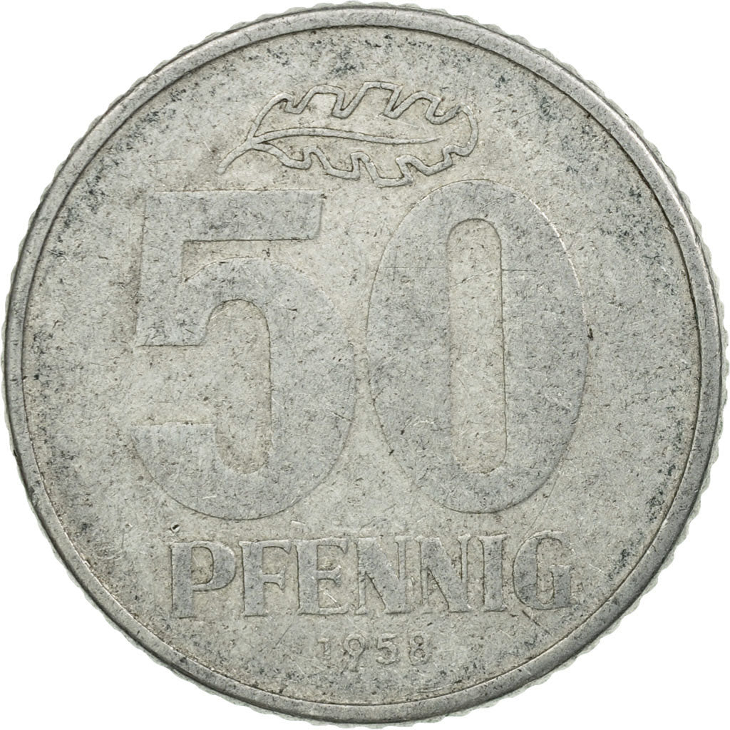 Moneda, REPÚBLICA DEMOCRÁTICA ALEMANA, 50 Pfennig, 1958, Berlin, BC+