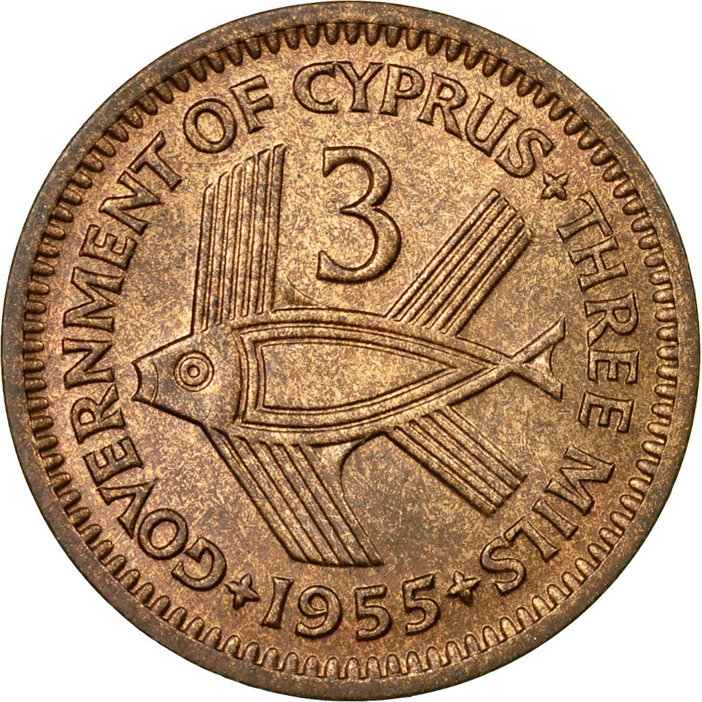 Moneta, Cypr, 3 Mils, 1955, EF(40-45), Bronze, KM:33