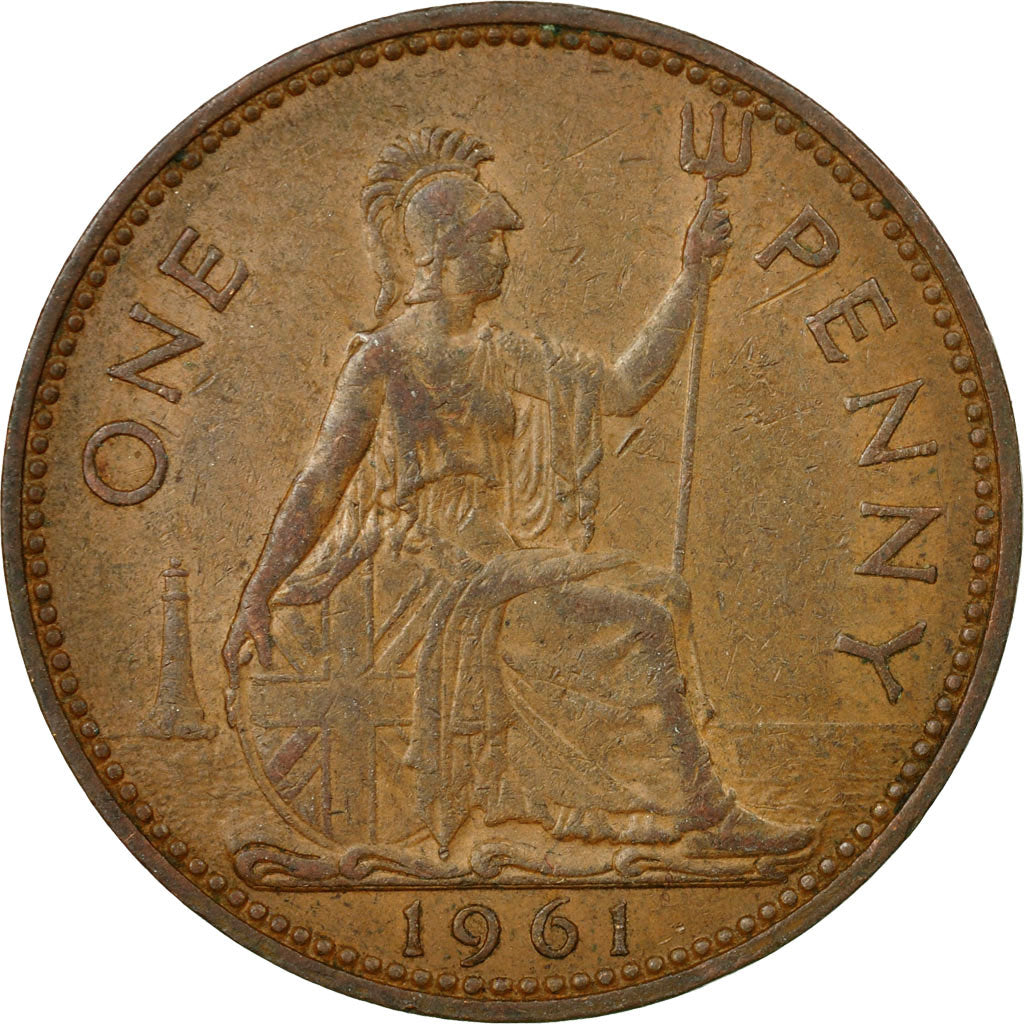Coin, Great Britain, Elizabeth II, Penny, 1961, EF(40-45), Bronze, KM:897